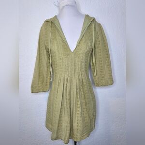 Juicy Couture Vintage Green Hooded Dress Sz Medium Swim Coverup Cotton Linen Y2K
